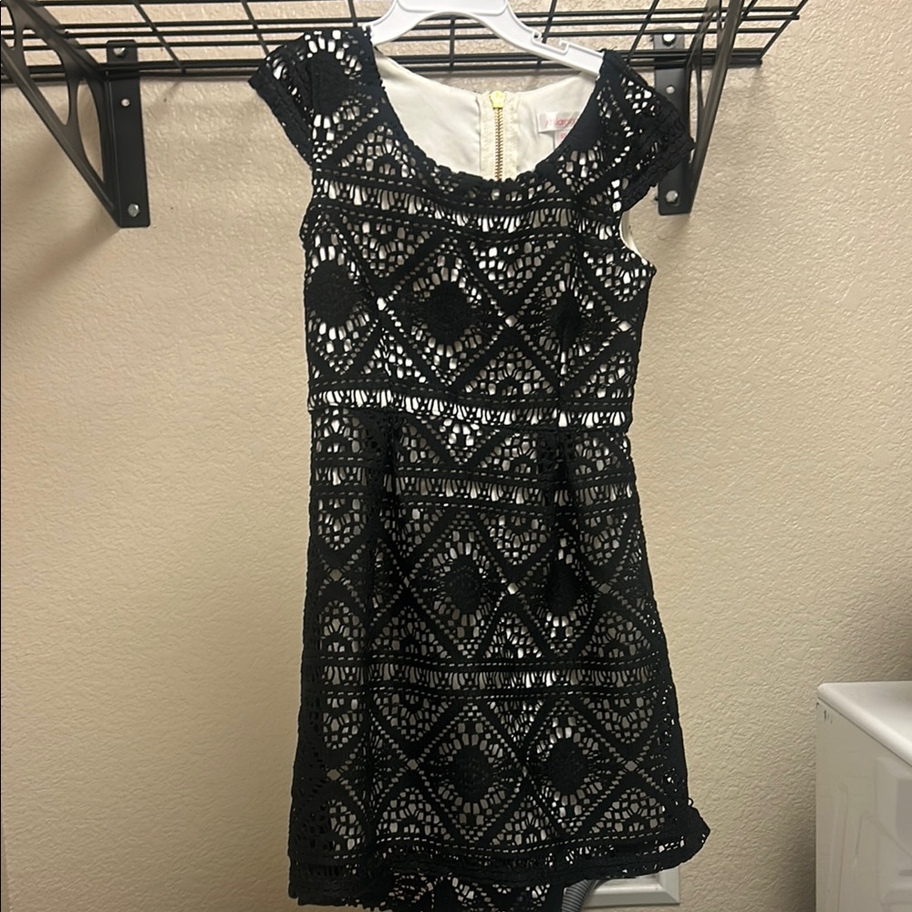 Xhilaration Black and White Fit and Flare Dress with Flutter Sleeves